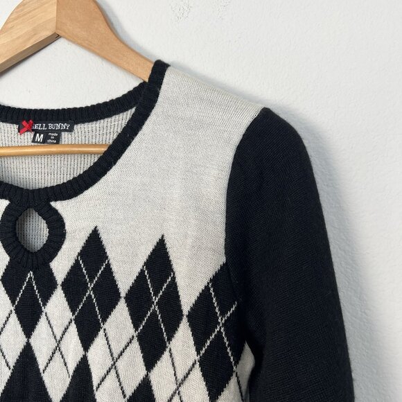 Hell Bunny Retro Argyle Diamond Short Sleeve Sweater Pinup Classic Size Medium - Picture 2 of 6